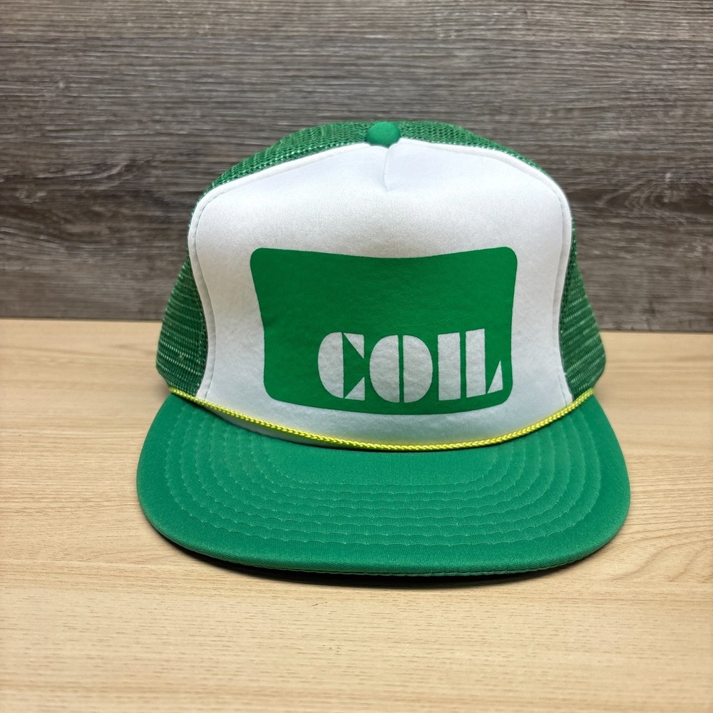 Vintage COIL Hat Cap Snap Back Green White Trucker Mesh Foam Yellow Rope Promo 9